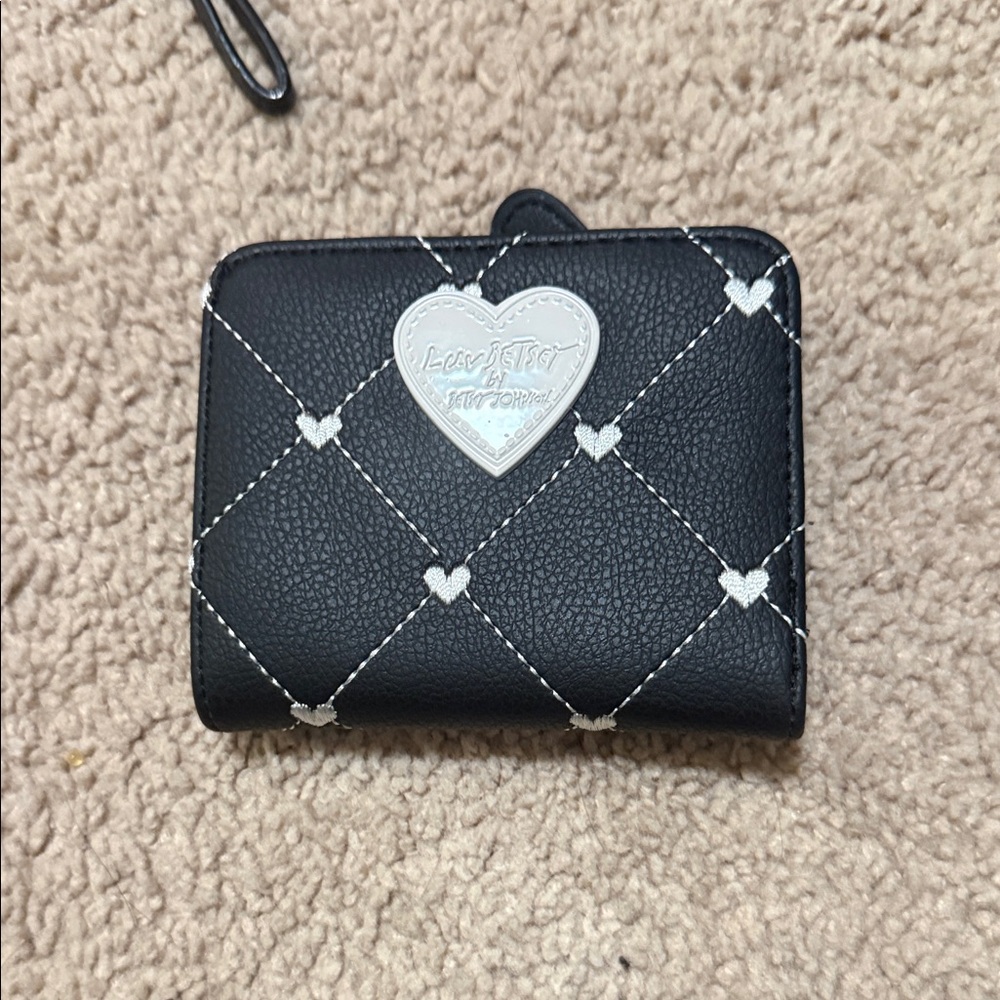 Betsey Johnson Black Wallet with Heart Accents